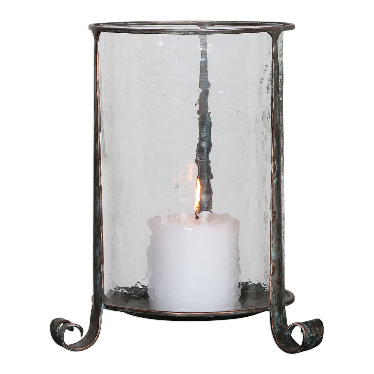 Hammered Glass Hurricane Candle Holder U4050