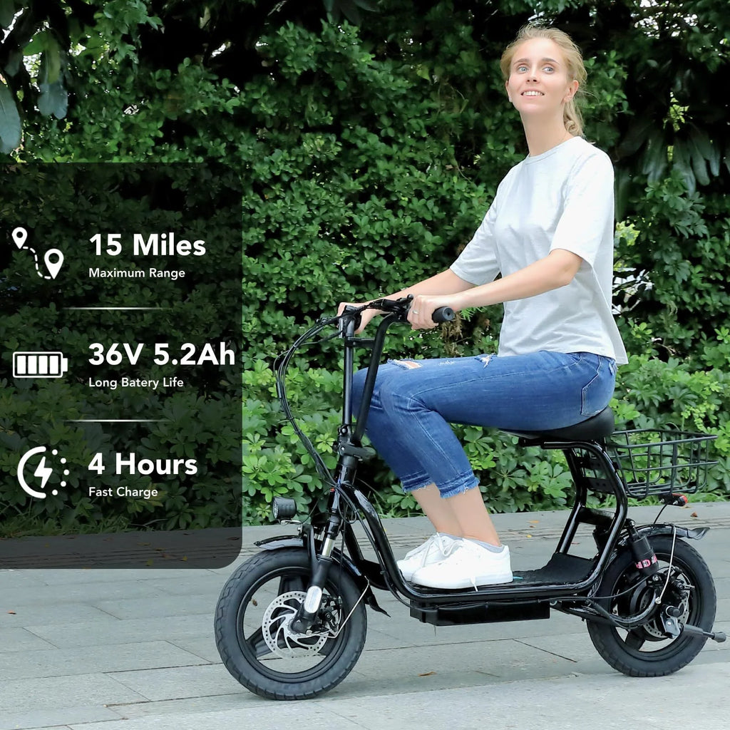Black 500W Electric Scooter with Seat, 14" Tires, 20 MPH Max, 15 Miles Range R977719