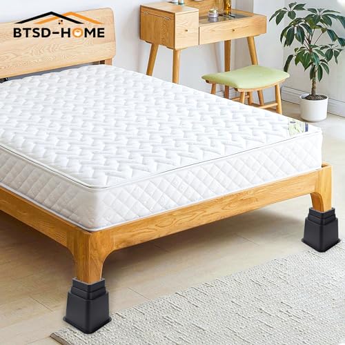Adjustable Bed Risers Set of 4 (16 pcs Black) W5075