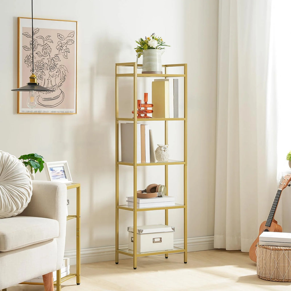 5-Tier Gold Bookcase with Tempered Glass Shelves C30335