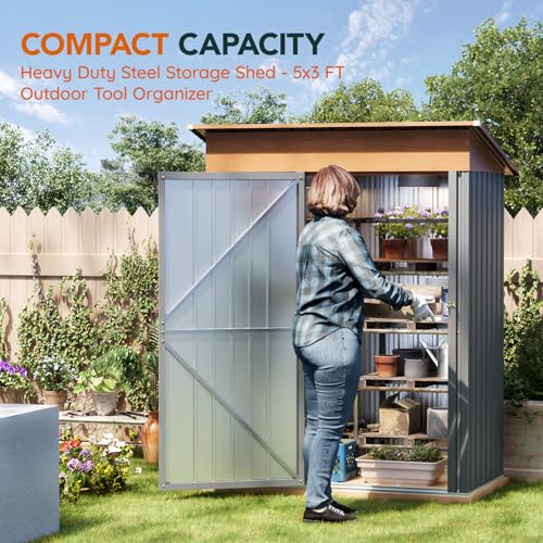 Compact Metal Tool Shed with Lockable Door (Matte Gray) H1786