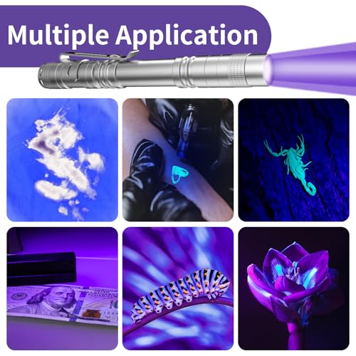 UV Black Light Flashlights, 4 Pack 395nm Mini Pen Lights with Clip, Waterproof Ultraviolet Flashlights D24723
