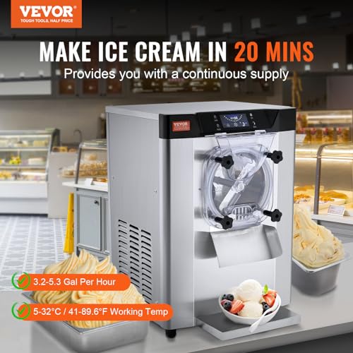 Commercial Ice Cream Machine 1400W 20/5.3 Gph Hard Serve Ice Cream Maker with LED Display A13501