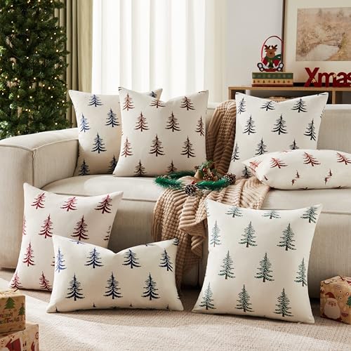 Cotton Christmas Pillow Covers Set of 2, 18x18 Inch Green Q757551