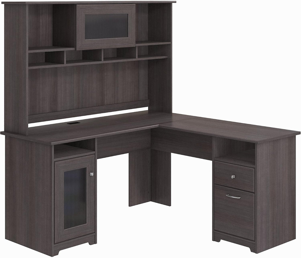 L Shaped Computer Desk with Hutch, 60W, Ash Gray D826649