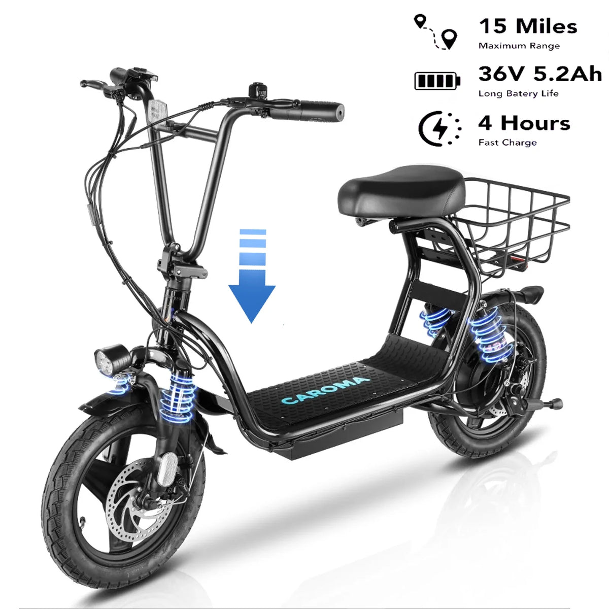 Black 500W Electric Scooter with Seat, 14" Tires, 20 MPH Max, 15 Miles Range R977719