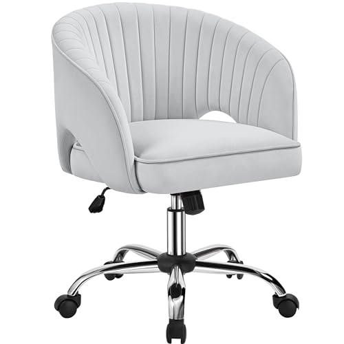 Cream Velvet Swivel Desk Chair with Wheels K66602