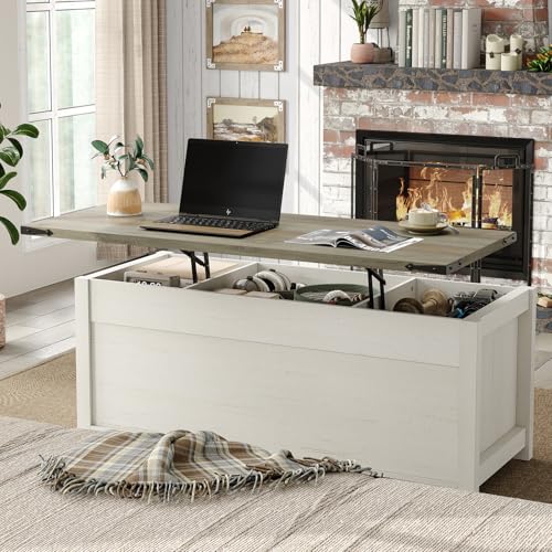 47.3'' Lift Top Coffee Table with Storage, White, Grey Top S6541