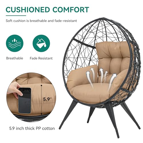 Large Wicker Egg Chair with Stand and Cushion I7784