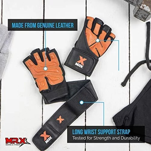 Weight Lifting Gloves Long Wrist Strap Black / Red M E675