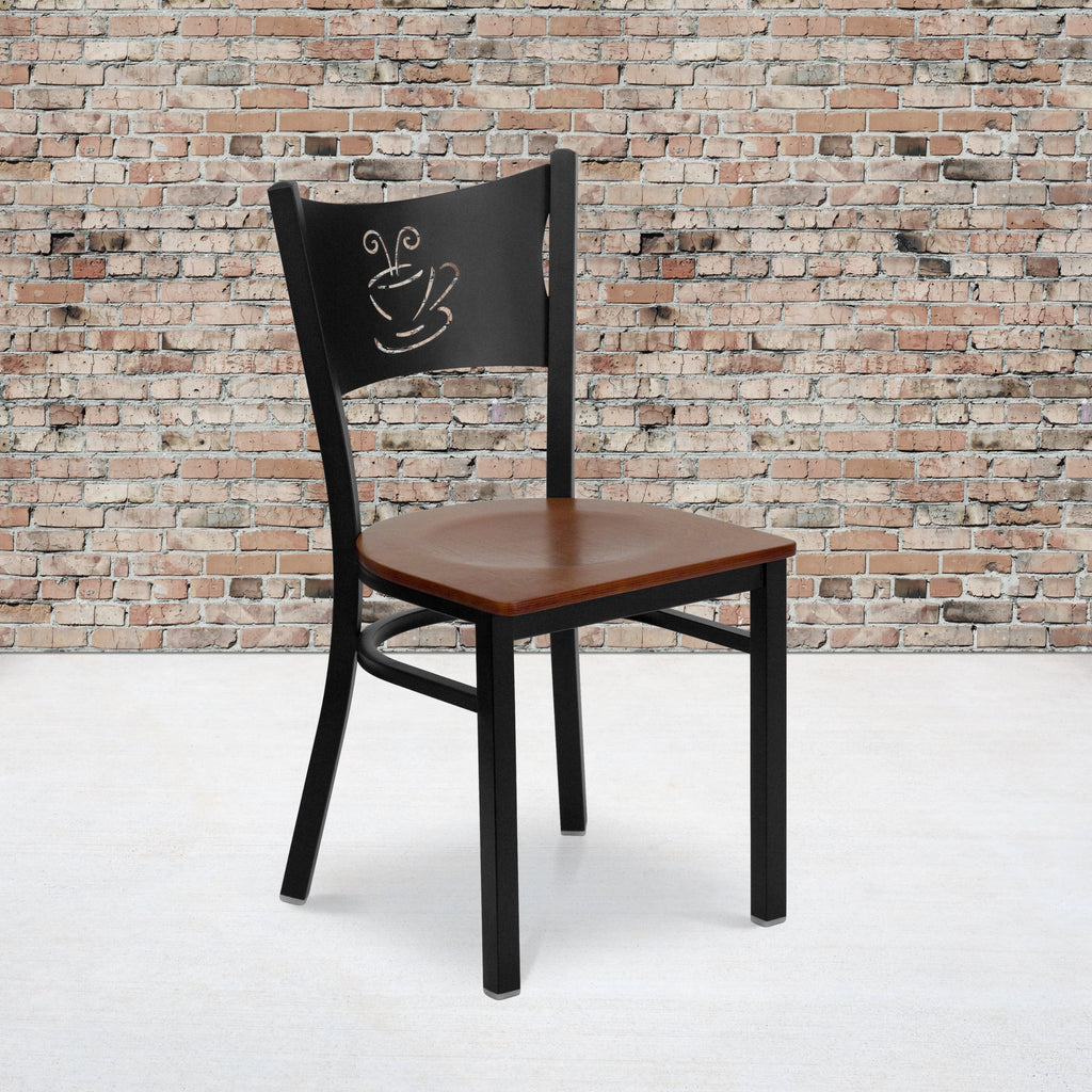 Black Metal Restaurant Chair with Cherry Wood Seat H23036