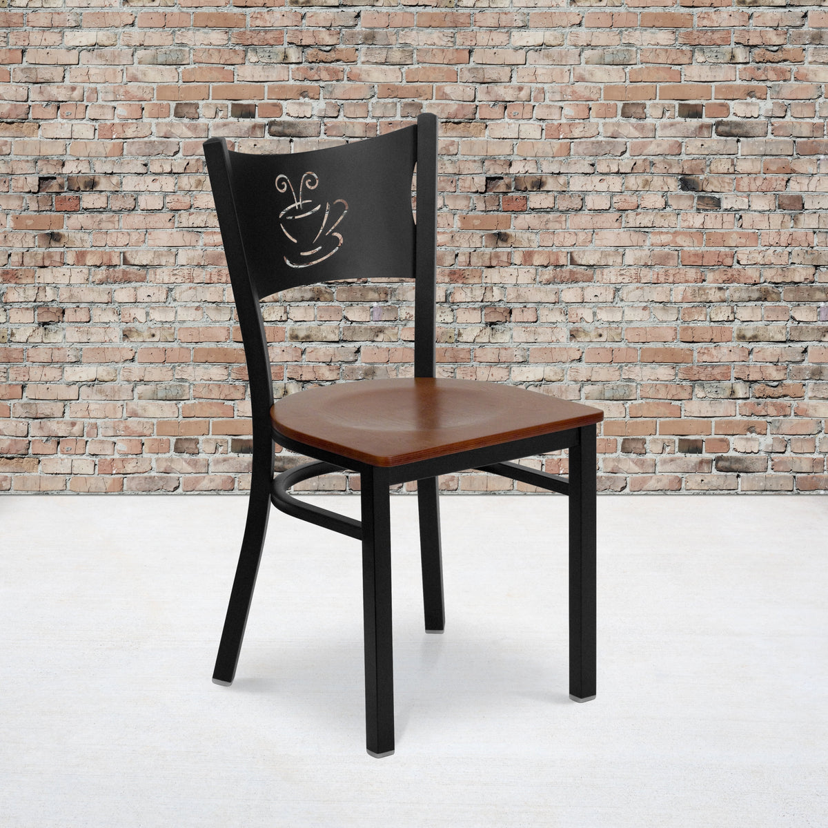 Black Metal Restaurant Chair with Cherry Wood Seat H23036