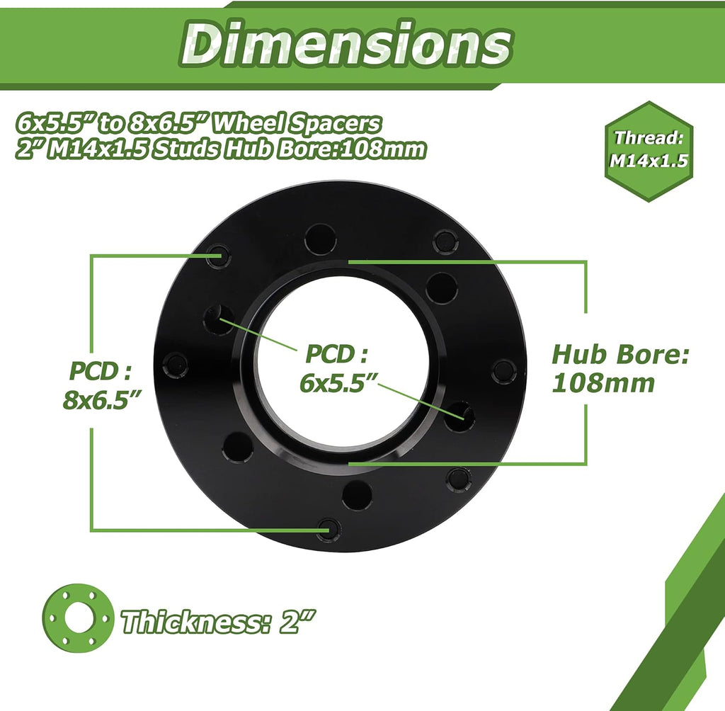 6x139.7mm to 8x165.1mm Wheel Adapters 2 inch 108mm Hub Bore 14x1.5 Thread Pitch M812