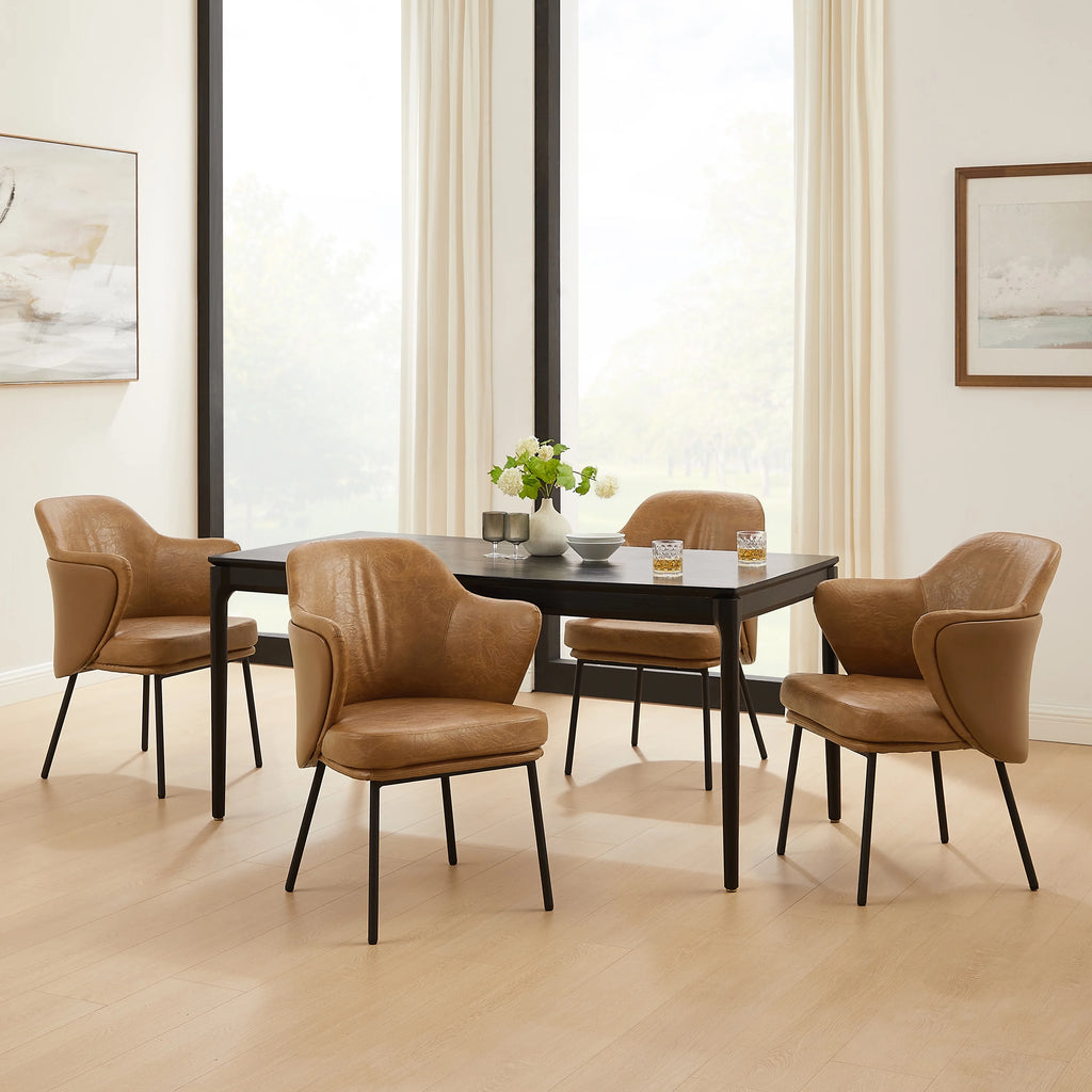 Brown PU Leather Upholstered Dining Chairs Set of 2 D439