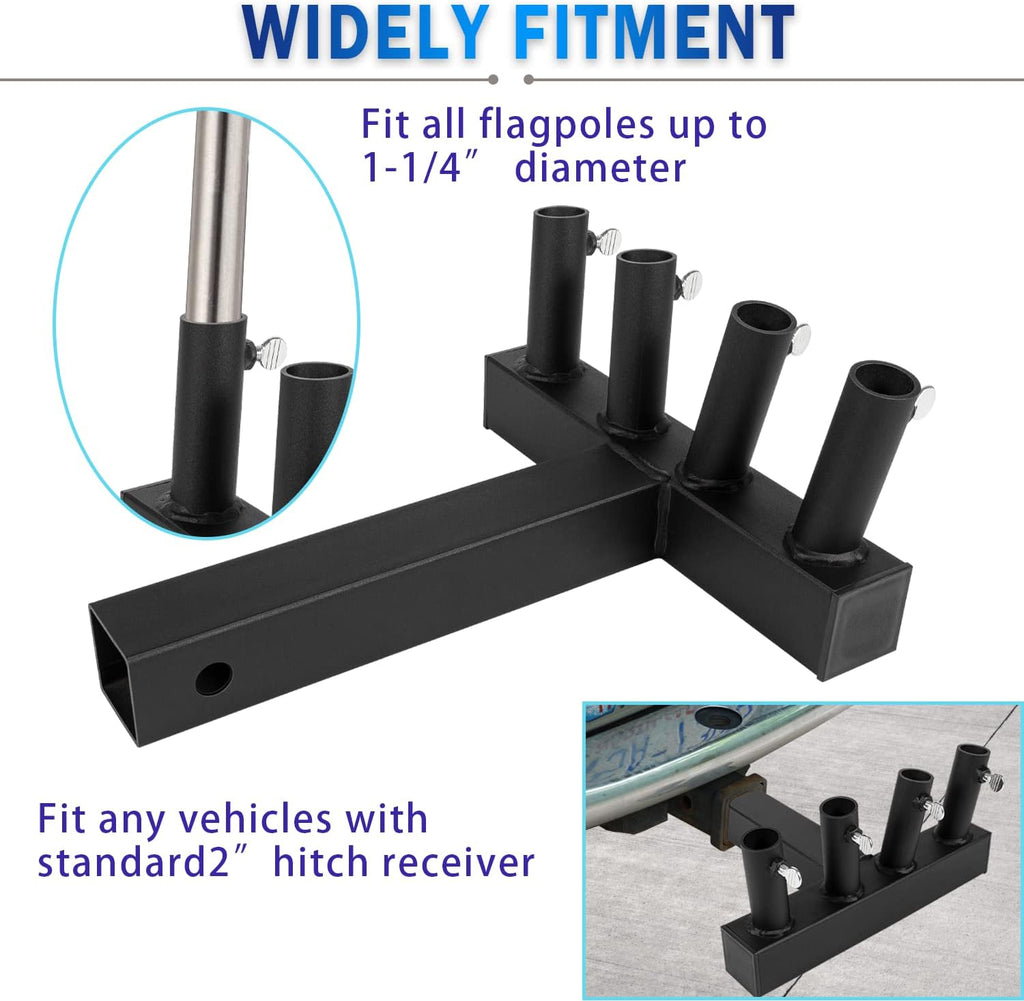 Universal Four Flagpole Holder for 2 inches Hitch Receivers with Hitch Pin I215