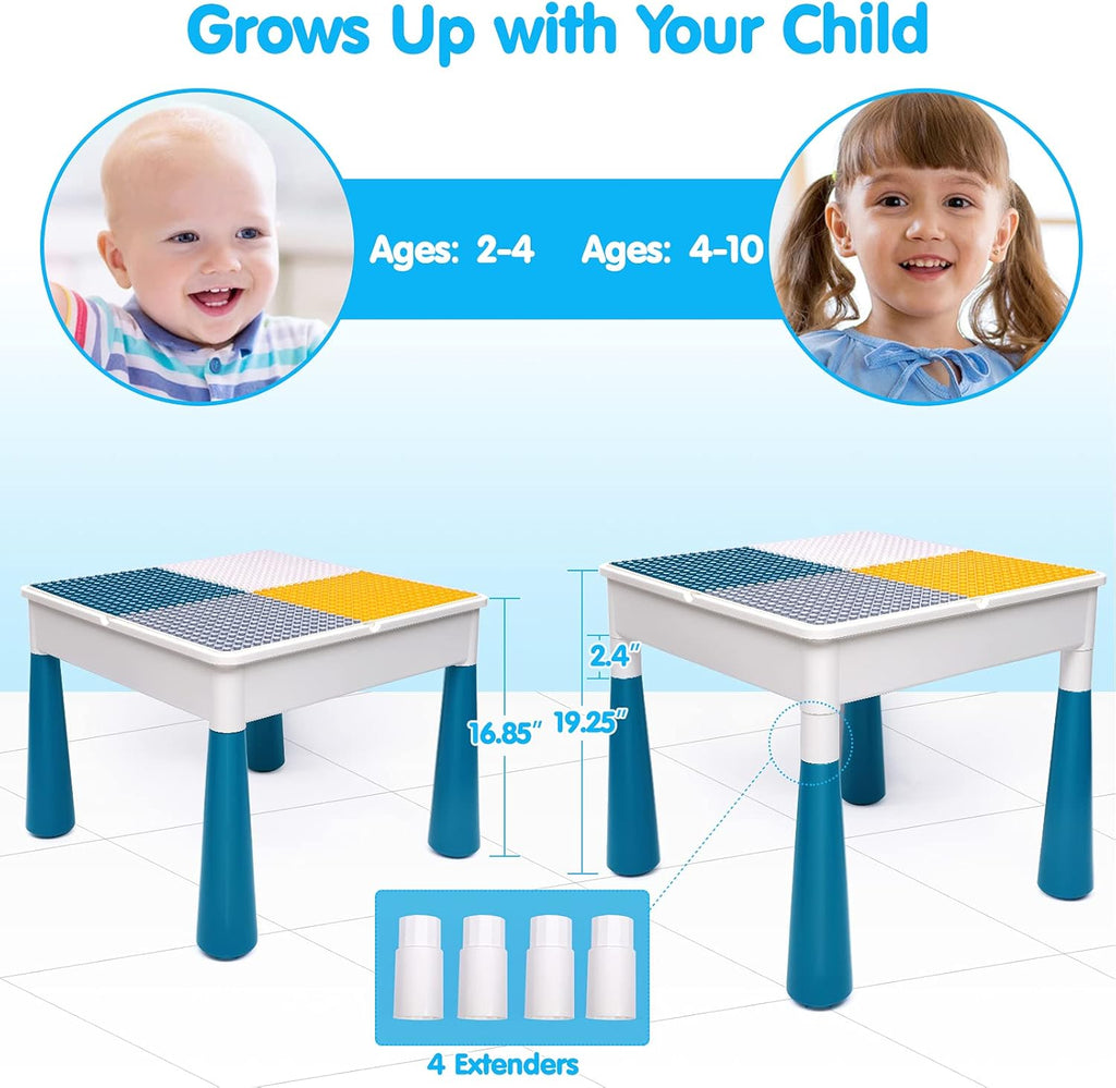 Kids Activity Table and Chair Set with 152Pcs Marble Run Building Blocks Water Table Sand Table STEM Toys P84524