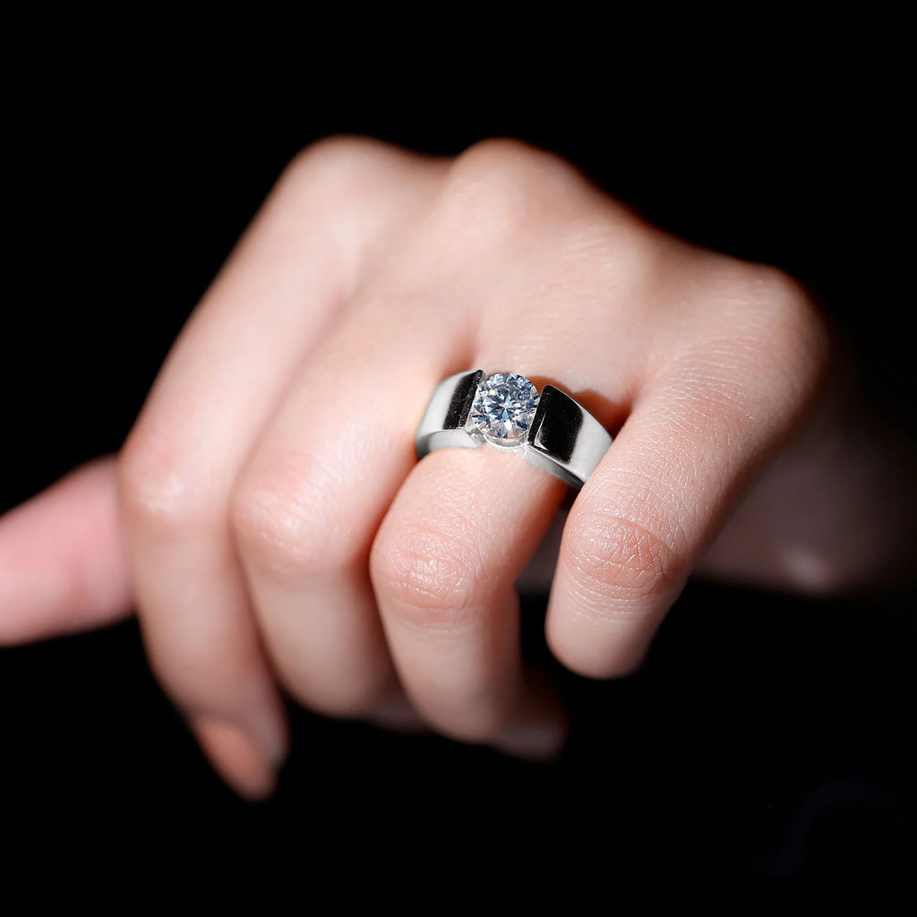 Moissanite Solitaire Engagement Ring, 2 Carat, Sterling Silver, 10K White Gold, US 7.50 P87369