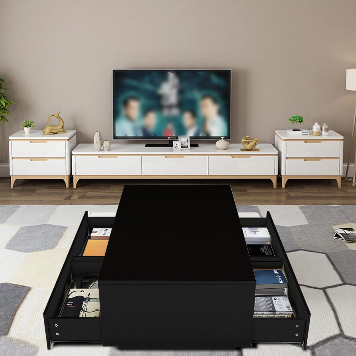 Modern LED High Gloss Coffee Table with 4 Drawers B627