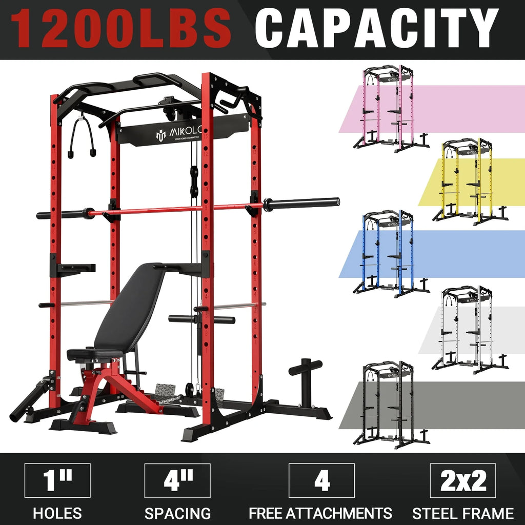 1200LBS Capacity Power Rack with LAT Pulldown System S598