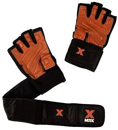 Weight Lifting Gloves Long Wrist Strap Black / Red M E675