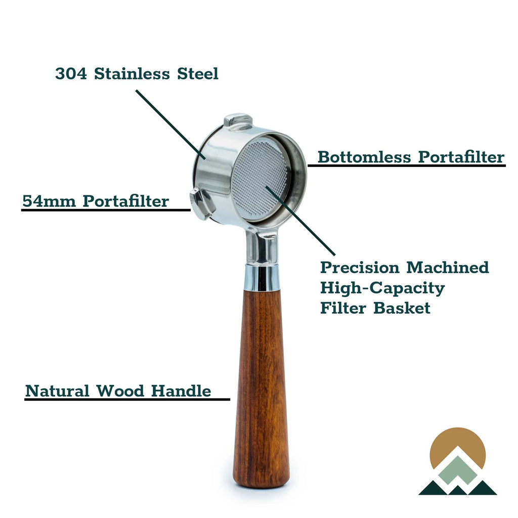 54mm Bottomless Portafilter Wood Handle 304 Stainless Steel G204722