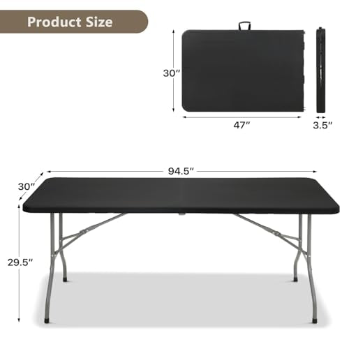 48 Inch Folding Table with Carry Handle, Heavy Duty Plastic Utility Table with Steel Legs, White L97287