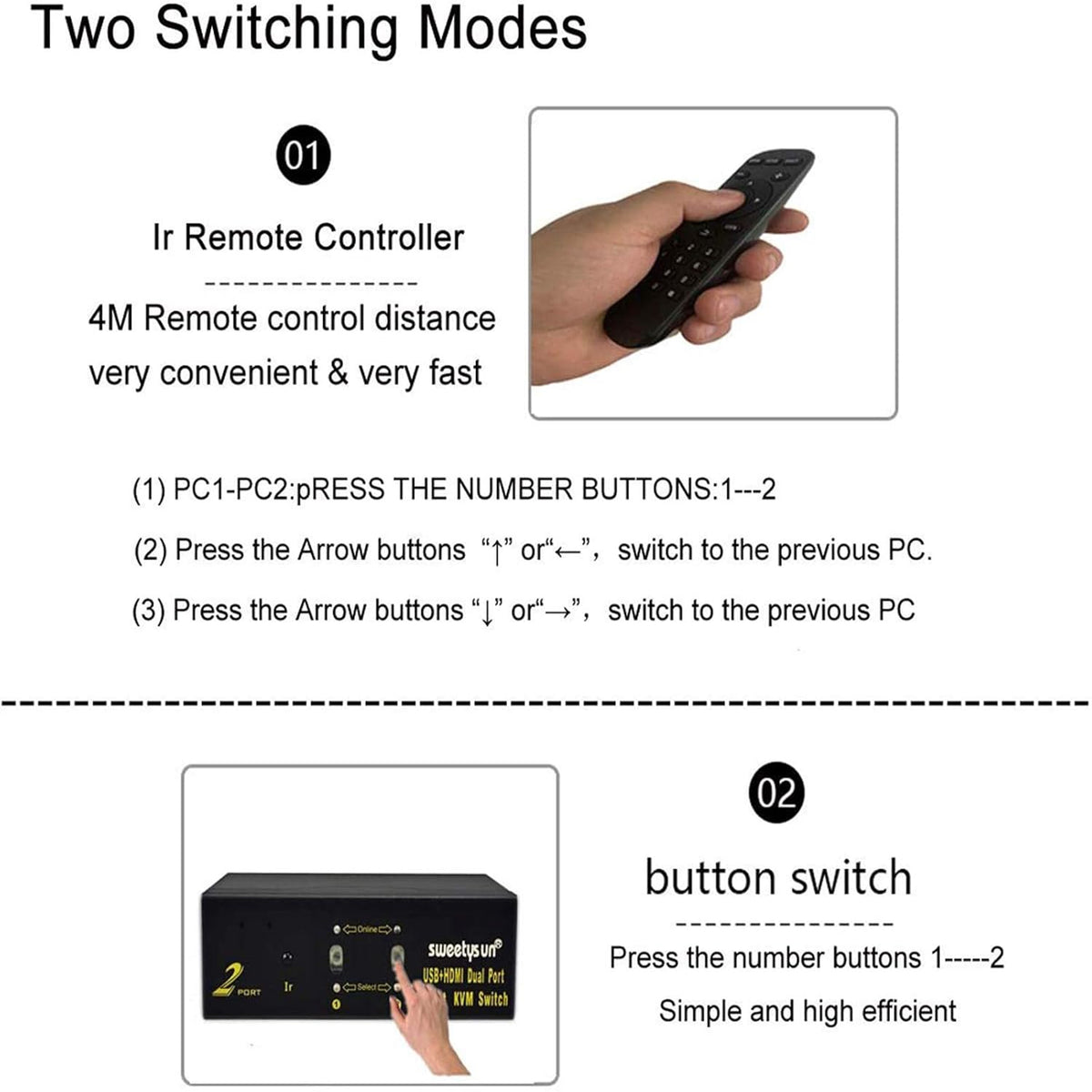 Kvm Switch Dual Monitor HDMI 2 Port with USB 2.0 Hub, 4k@30Hz B87894