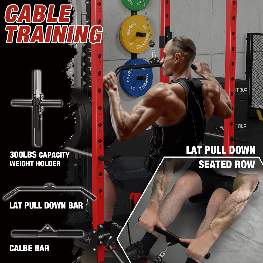 1200LBS Capacity Power Rack with LAT Pulldown System S598