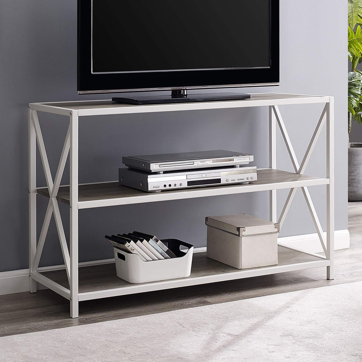 4 Tier Grey Metal Wood Bookcase M67784