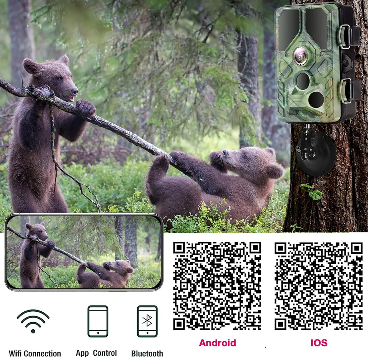 WiFi Trail Camera with Night Vision 65FT Motion Activated IP66 Waterproof Hunting Camera T98427