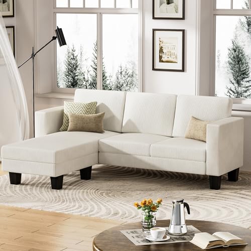 Green Corduroy L-Shaped Convertible Sectional Sofa 3 Seater T740