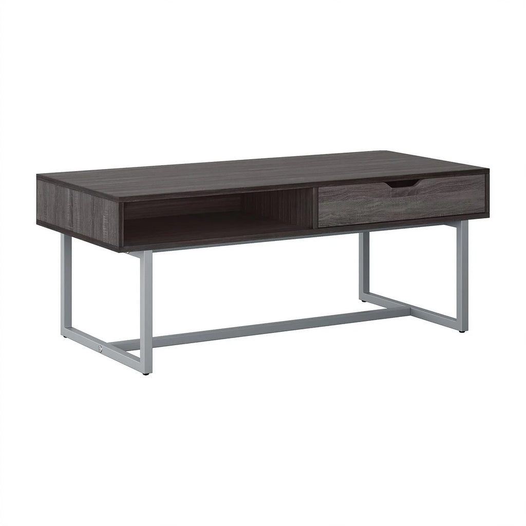 Gray Engineered Wood Single Drawer Coffee Table with Cubby Storage G7150