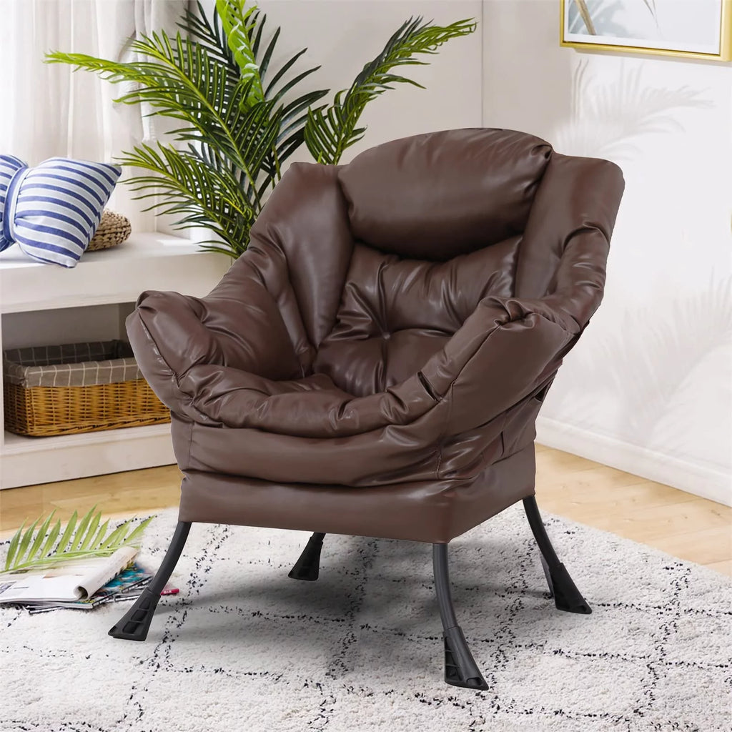 Brown PU Leather Reclining Armchair with Side Pocket H644