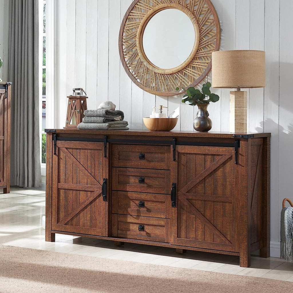 4 Drawer Light Rustic Oak Wood Dresser L496901