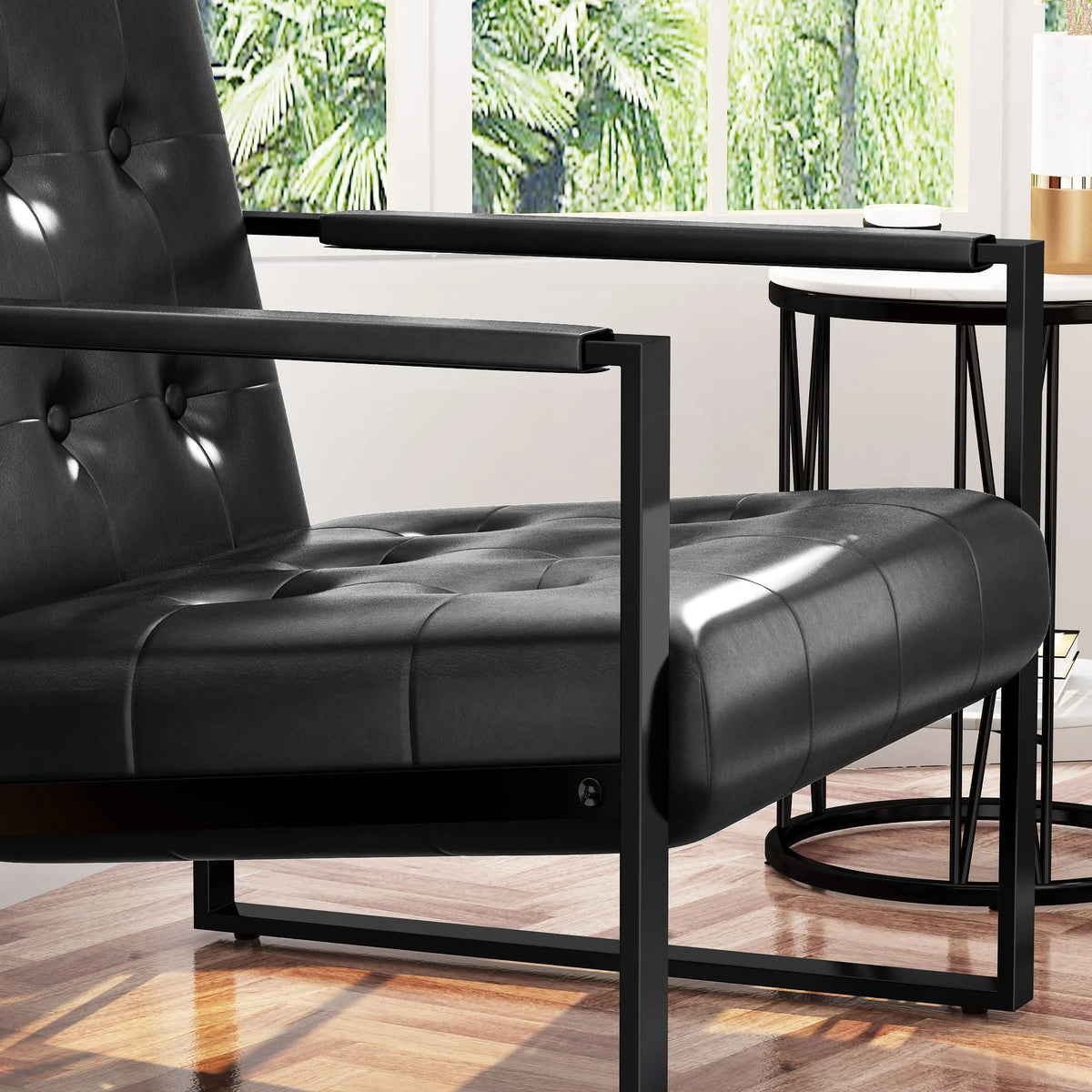 Leather Accent Chair Set of 2 Black Q212