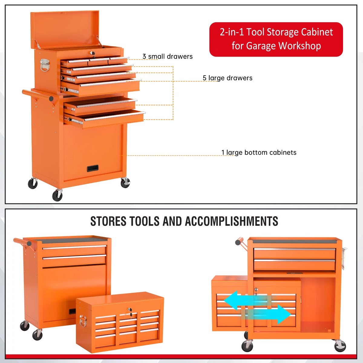 8 Drawer Rolling Tool Chest with Wheels G541