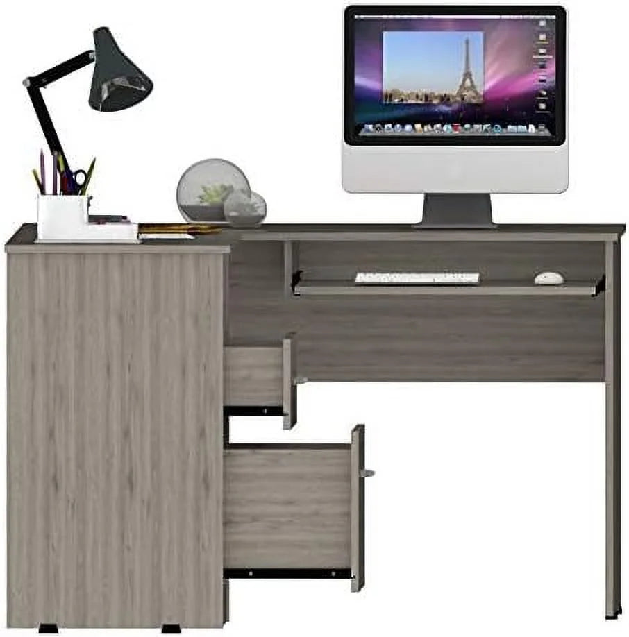 L-Shaped Desk with Open Shelving 2 Drawers Black C557