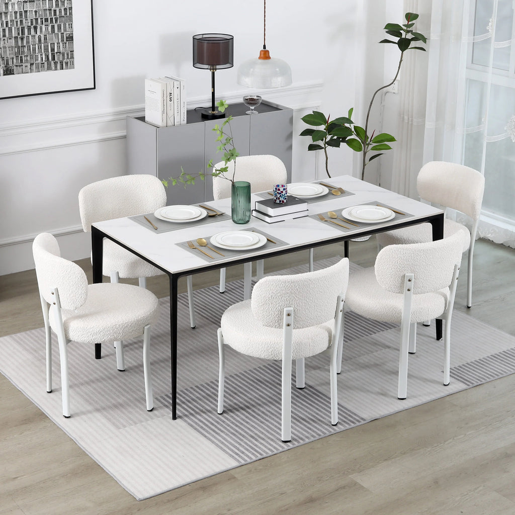 White Set of 6 Upholstered Boucle Dining Chairs H663111