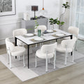 White Set of 6 Upholstered Boucle Dining Chairs H663111