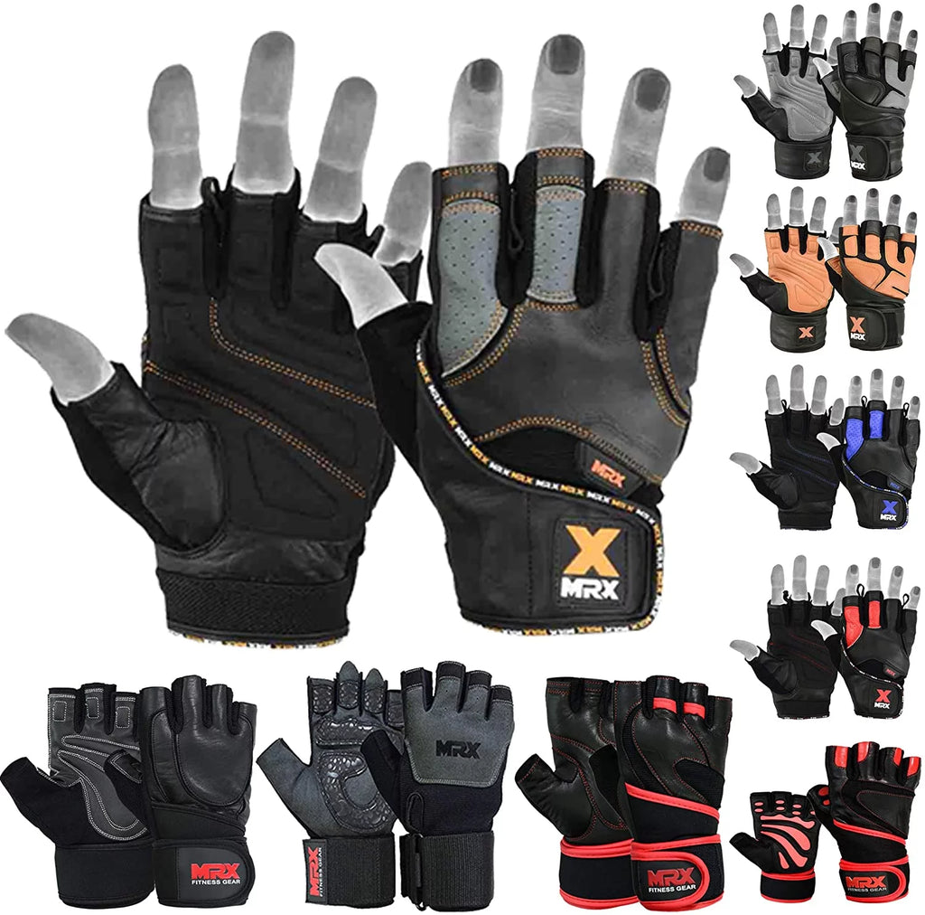 Weight Lifting Gloves Long Wrist Strap Black / Red M E675
