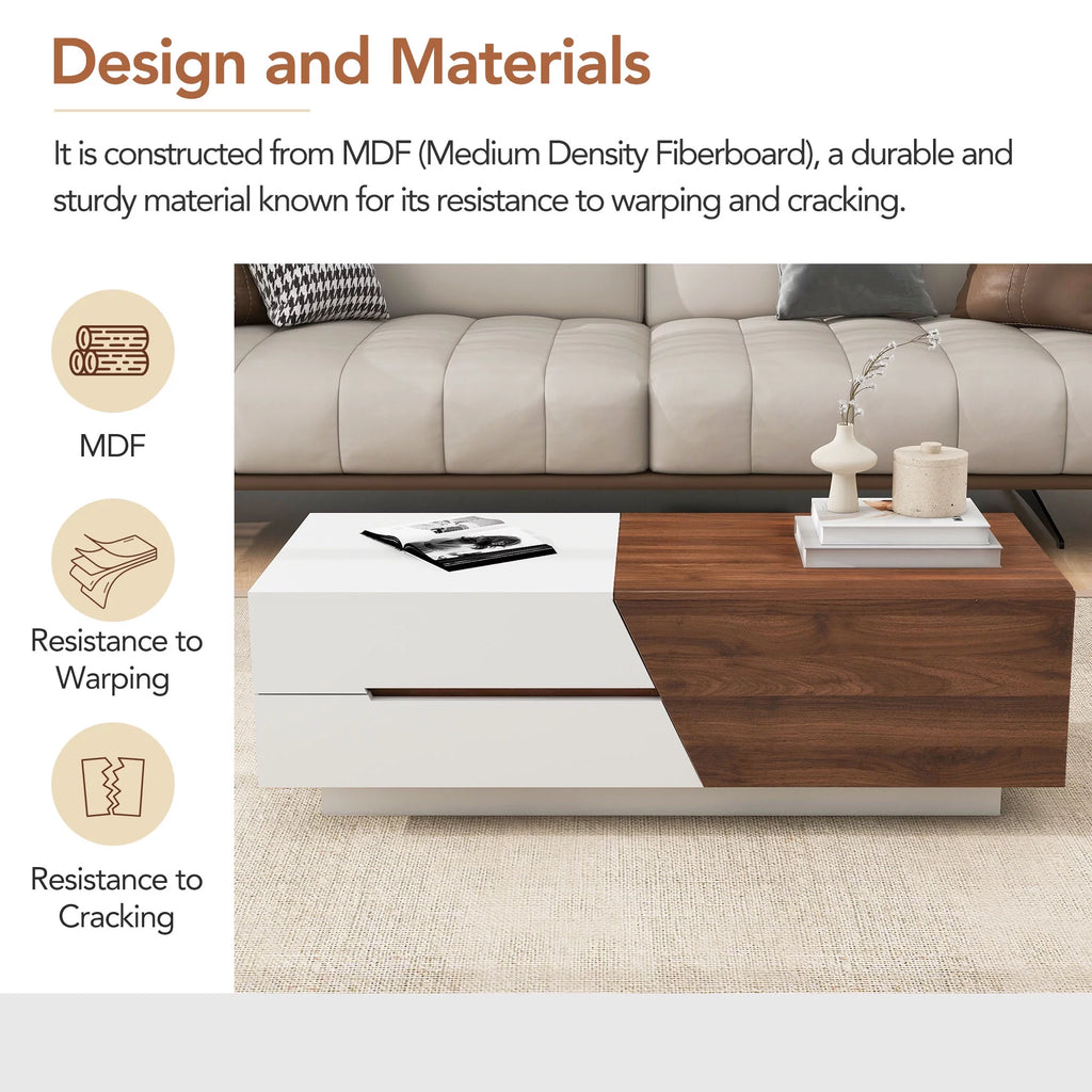 White Walnut Extendable Coffee Table with Storage Drawers A783429