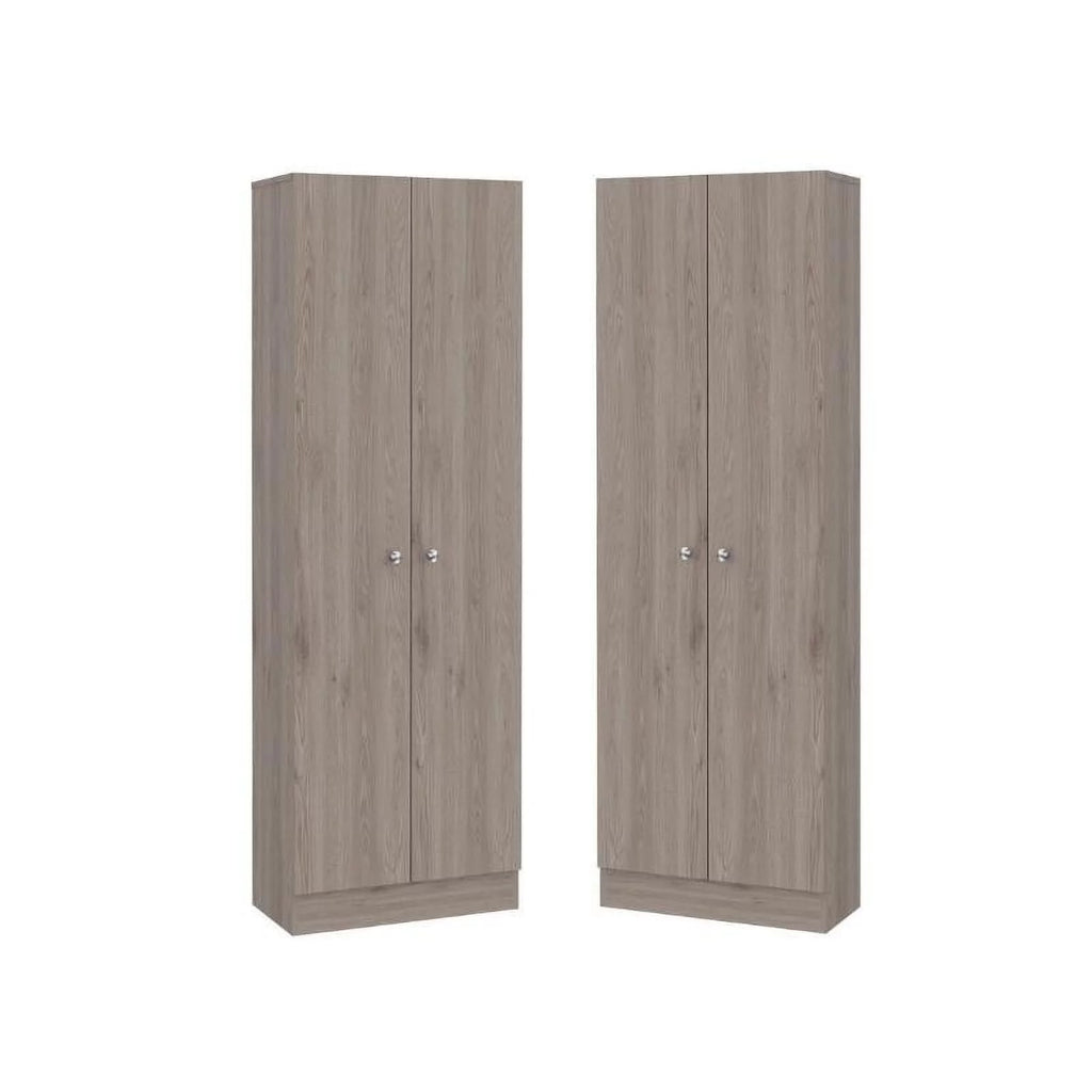 2 Piece Wood Two-Door Pantry Cabinet Set in Light Gray Z11327