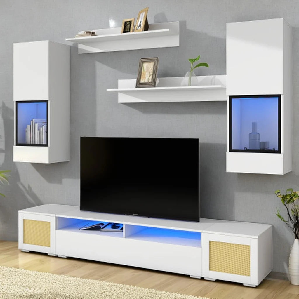 White 7 Pieces Floating TV Stand with LED Lights K881237