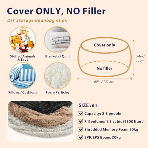 Waterproof Faux Fur 5FT Round Bean Bag Chair Cover with Pocket F974