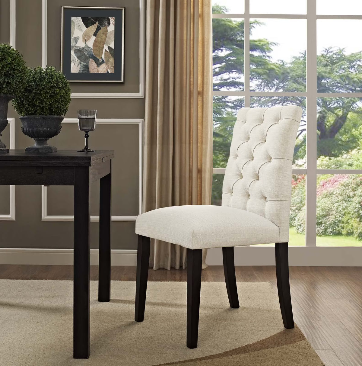 Beige Button Tufted Fabric Dining Chair B118066