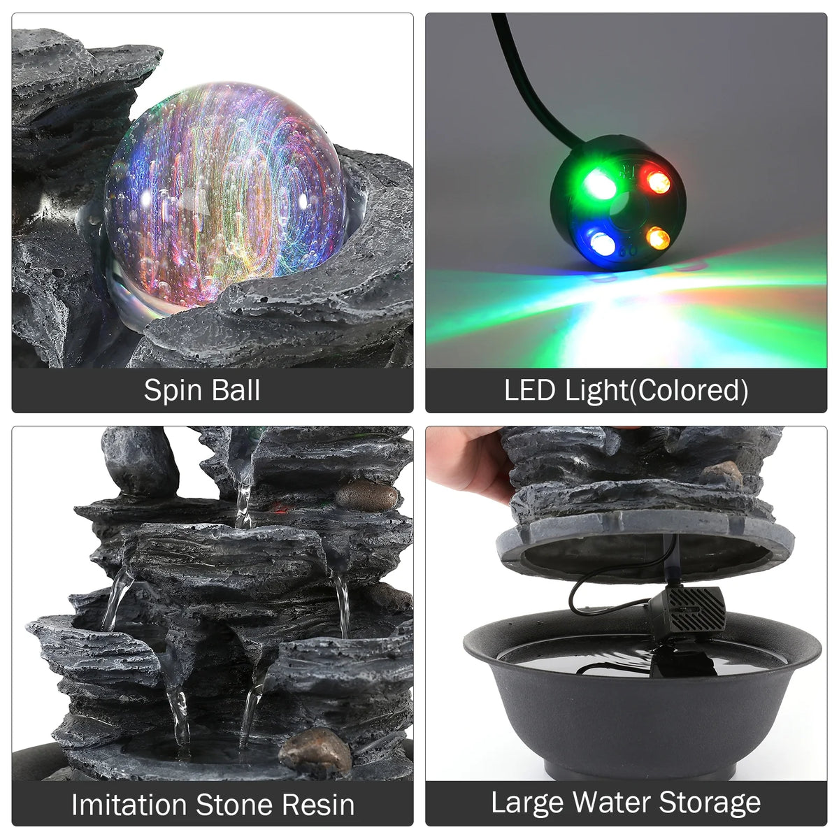 Indoor Resin Rockery Waterfall Tabletop Water Fountain with LED Light Y1228