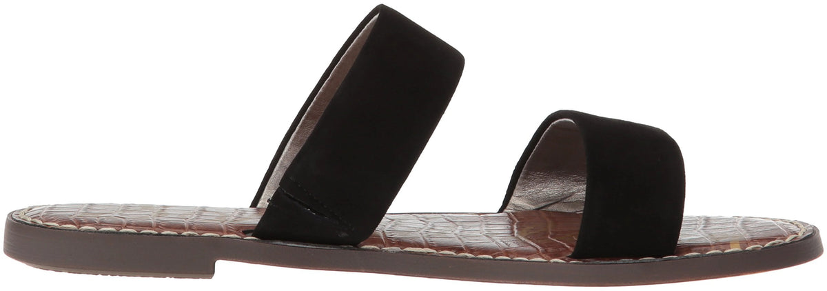 Black Suede Open Toe Flat Slip On Sandals D1453
