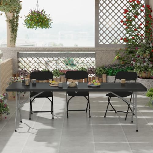 48 Inch Folding Table with Carry Handle, Heavy Duty Plastic Utility Table with Steel Legs, White L97287