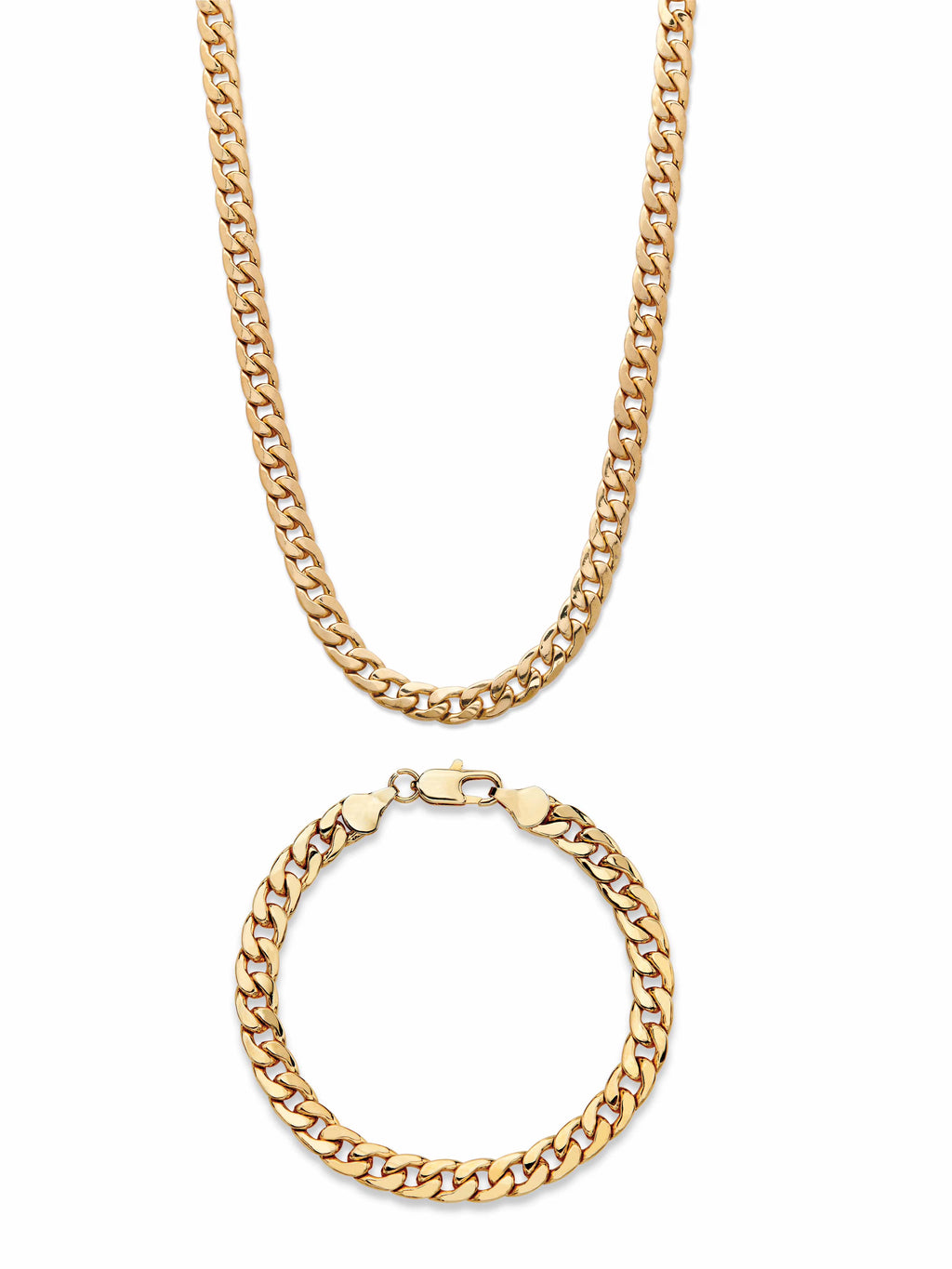 Men's Curb-Link Chain Necklace and Bracelet Set 20" 8" Gold Ion-Plated X728893