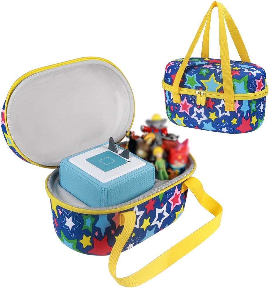 Portable Carry Case for Toniebox Starter Set and Tonies Figurines, Zipper Case Waterproof Shockproof (Green Star) L2358